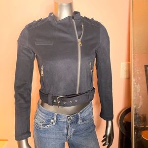 NWT Banana Republic Navy Blue Faux Suede Cropped Biker Jacket